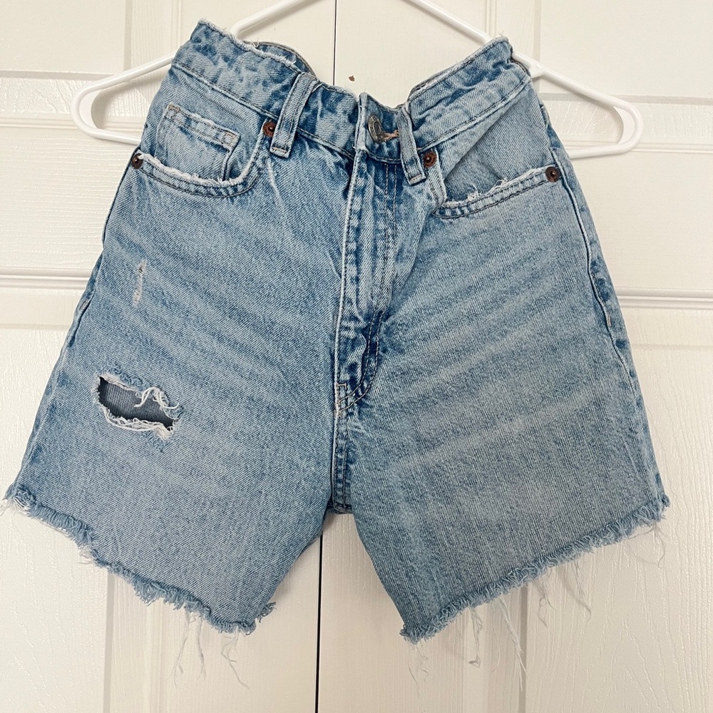 Zara Light Blue Distressed Denim Shorts